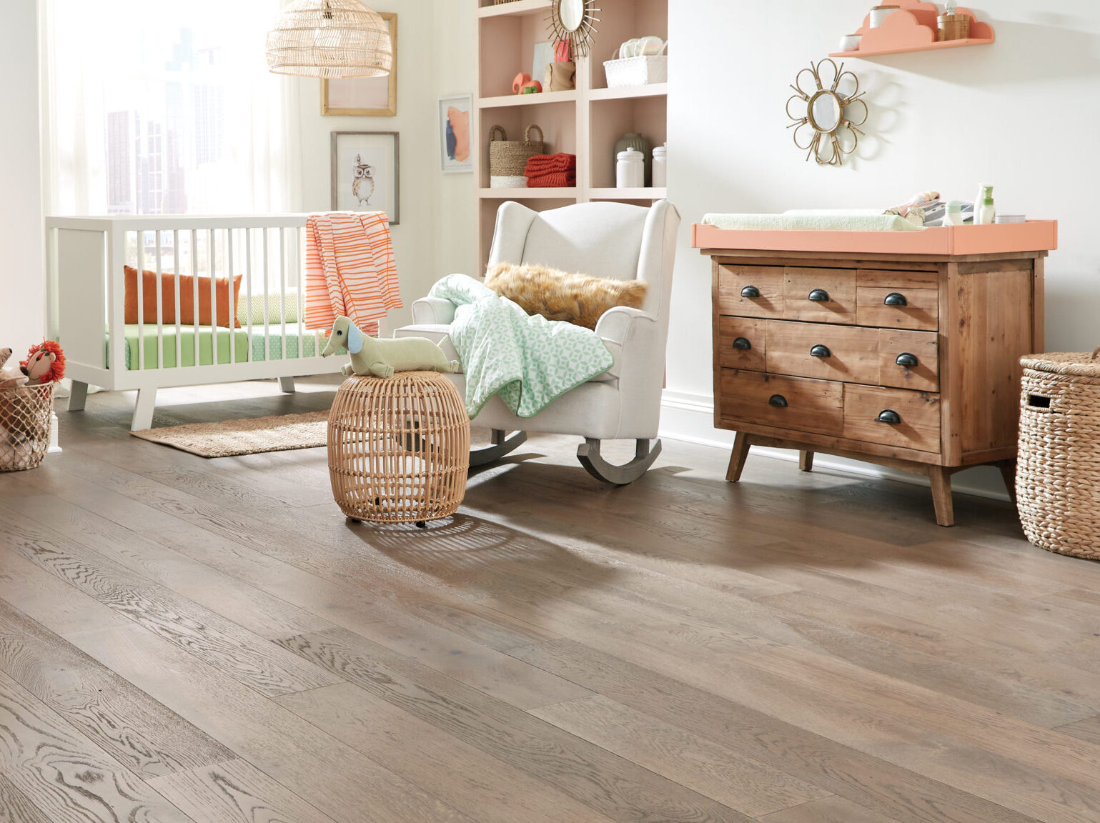 image of baby nursery with wooden floors