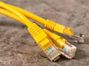 Yellow connection networking cables.