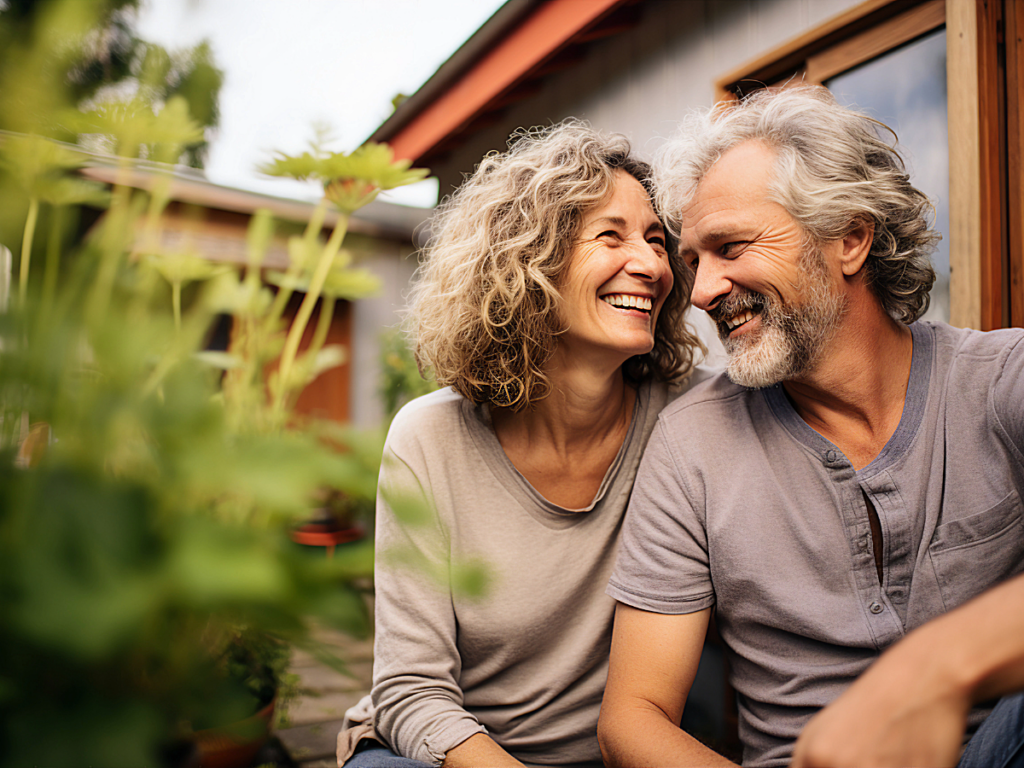 Man and woman sitting together in front of home for article Retire in DFW: 9 Outstanding Places to Live for newcomers moving to DFW.