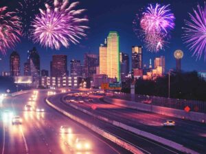 Fireworks over downtown Dallas for article Where to Watch 4th of July Fireworks in DFW for newcomers moving to DFW area.